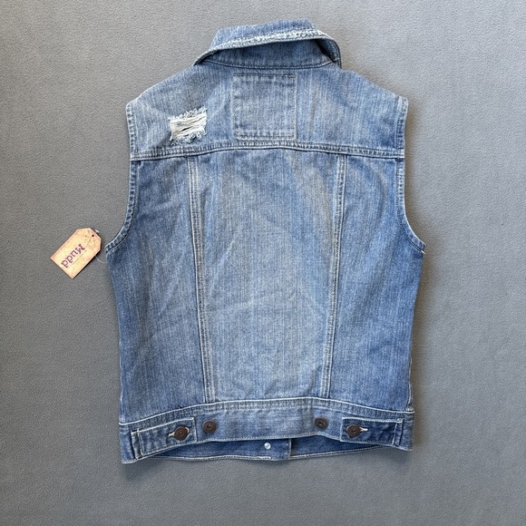 Mudd Denim Vest Womens Small Blue Distressed Medium Wash 100% Cotton NWT - Picture 2 of 8